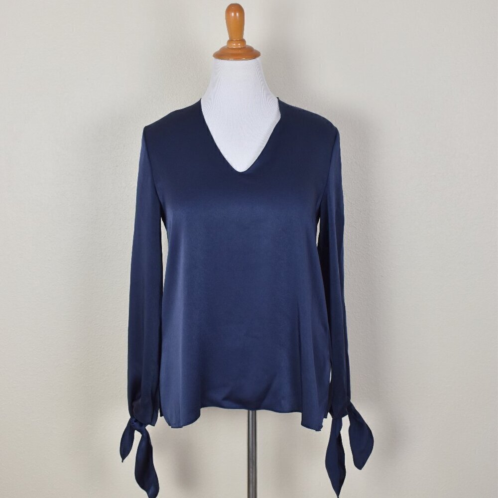 Elizabeth & James ASTRID V-Neck Satin Blouse Navy - M